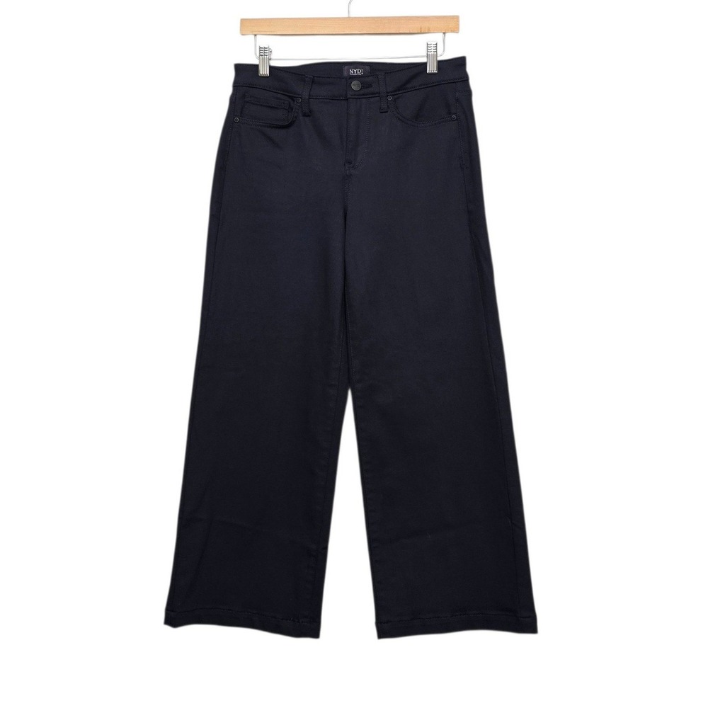 NYDJ Womens Navy Blue Wide Leg Trousers High Rise Stretch Career Pants Size 4